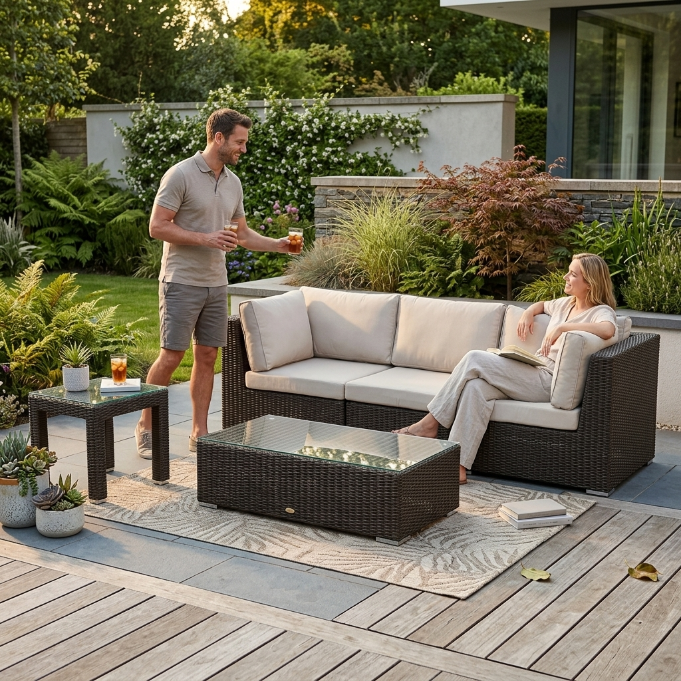 ÜBERZUGSET beige für Nottingham 3er Lounge im Outdoor-Gartenbereich