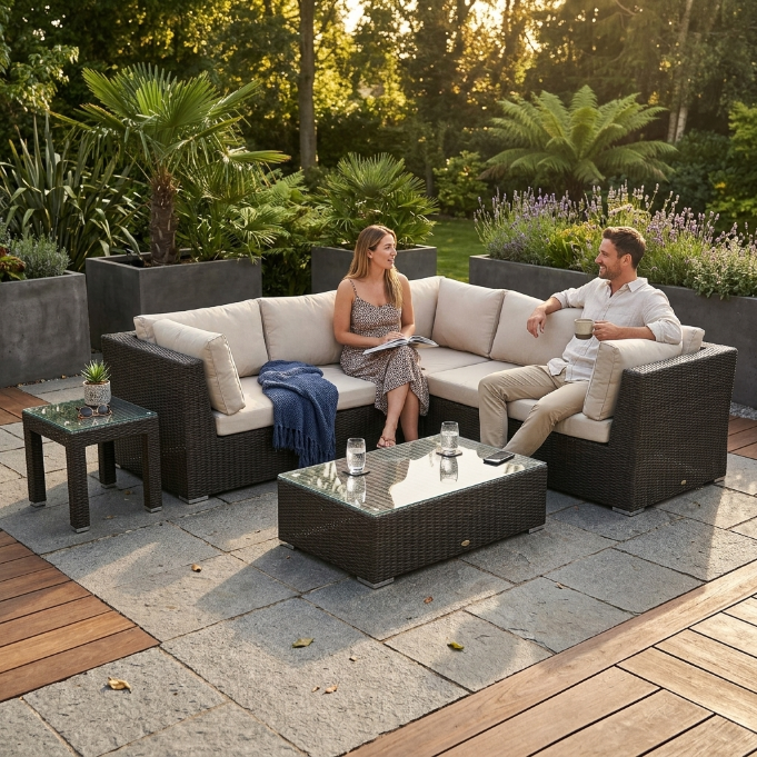 Überzugset beige für Nottingham Rattan Lounge Outdoor Gartenmöbel Terrasse