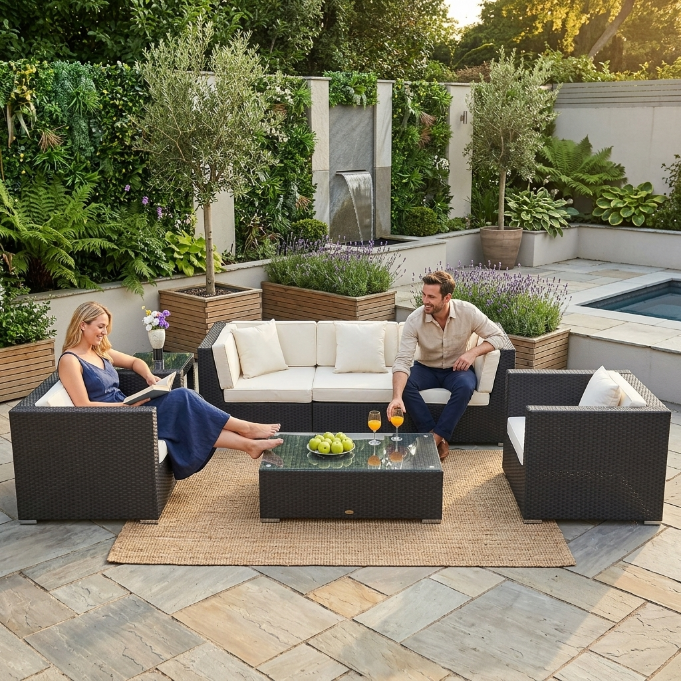 ÜBERZUGSET beige für Rattan Lounge im Outdoor Bereich mit Polsterbezügen