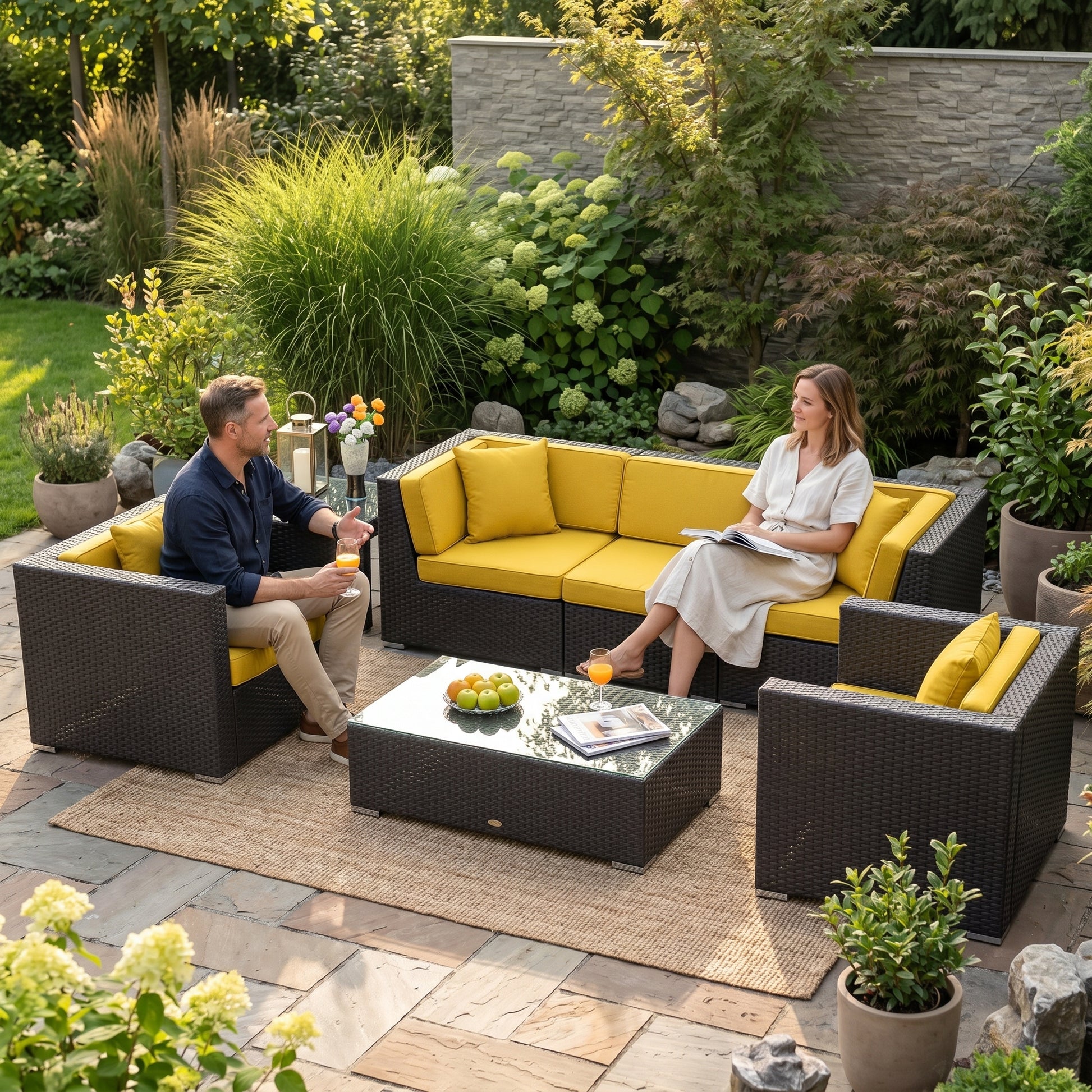 ÜBERZUGSET gelbe Polsterbezüge für Outdoor Rattan Lounge Oxford im Garten