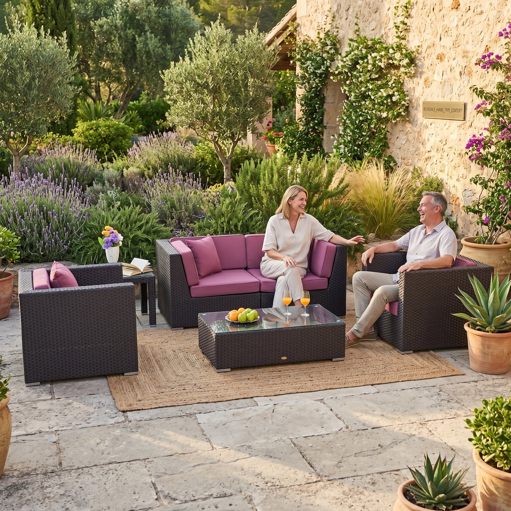 ÜBERZUGSET lila für Rattan Lounge Navarro im Outdoor Gartenbereich
