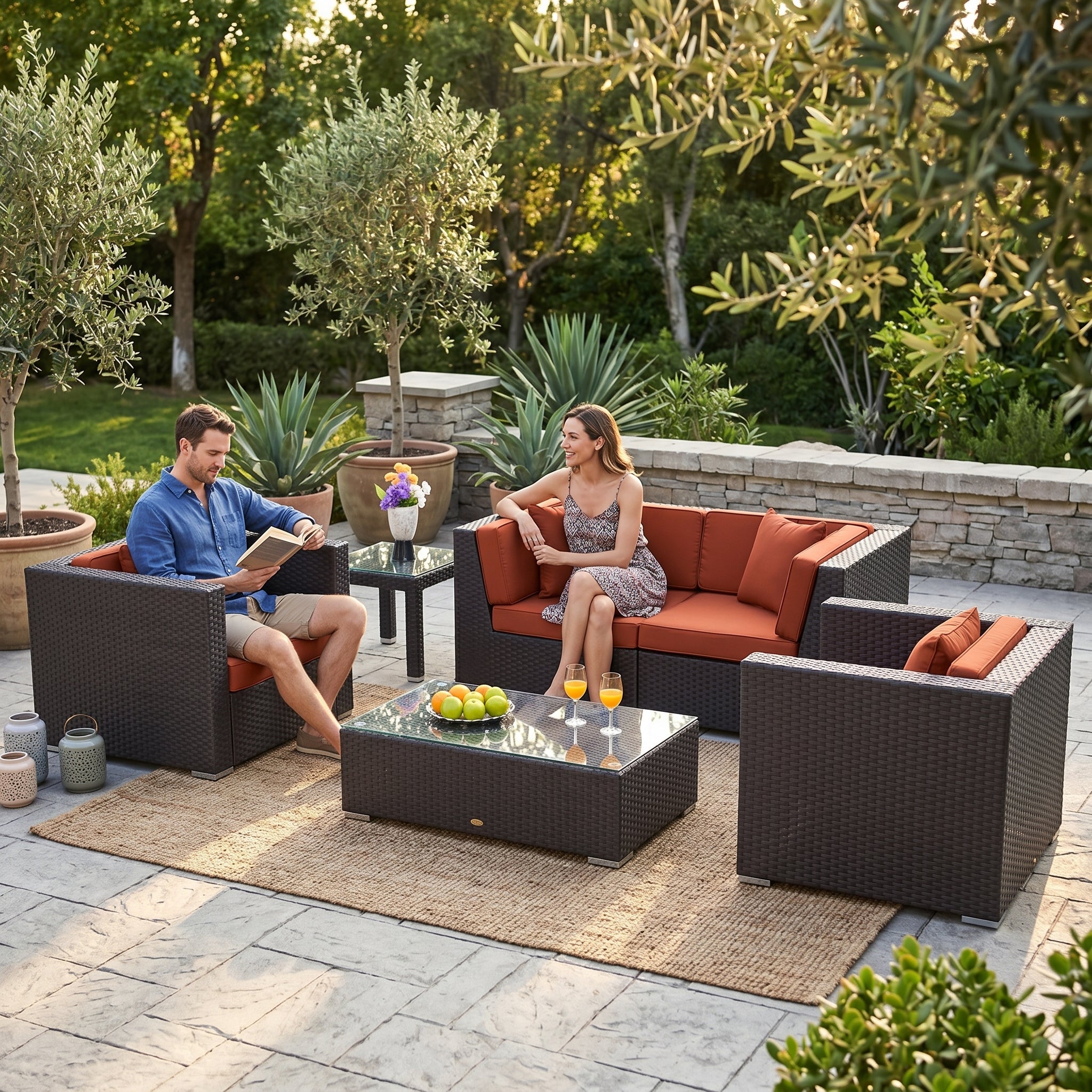 ÜBERZUGSET orange für Rattan Lounge Navarro im Outdoor-Gartenbereich