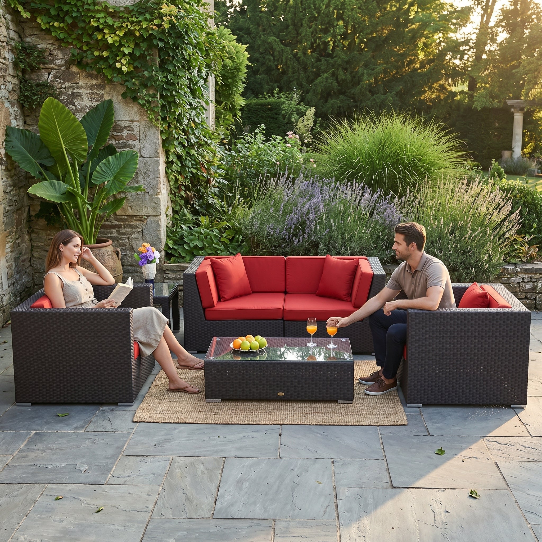 ÜBERZUGSET rot für Rattan Lounge Navarro im Outdoor Gartenbereich