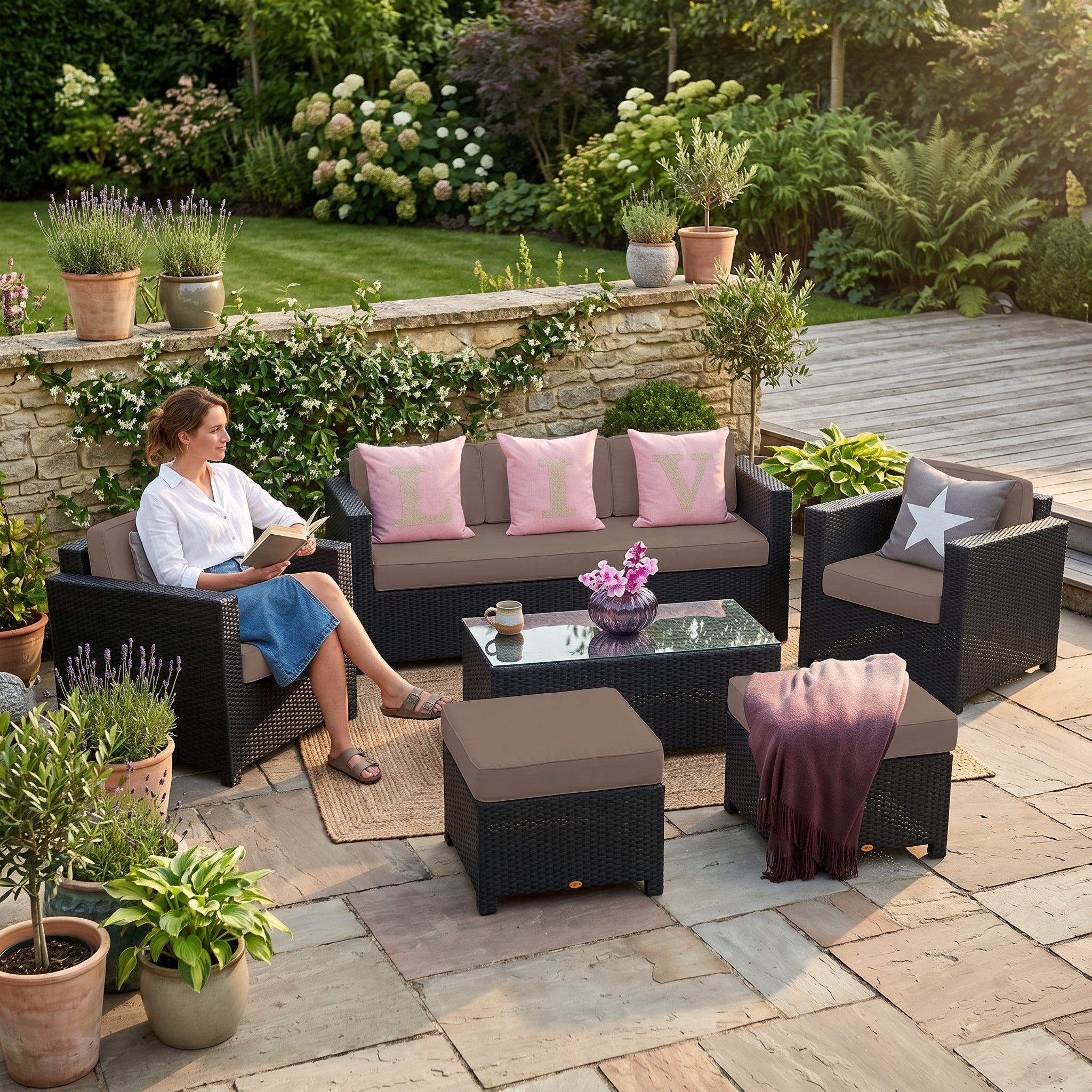 ÜBERZUGSET sandbraun für Bona Dea Deluxe 3er Gartenmöbel Lounge im Outdoor-Bereich