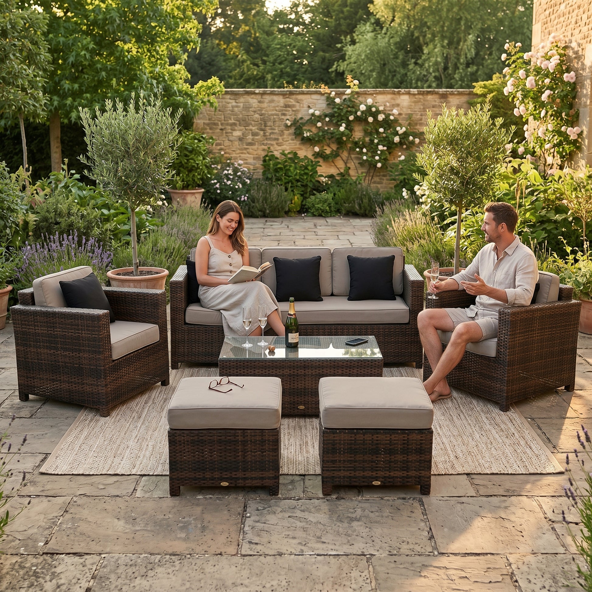 ÜBERZUGSET sandbraun für Bona Dea Deluxe 3er Gartenmöbel Lounge im Outdoor-Bereich
