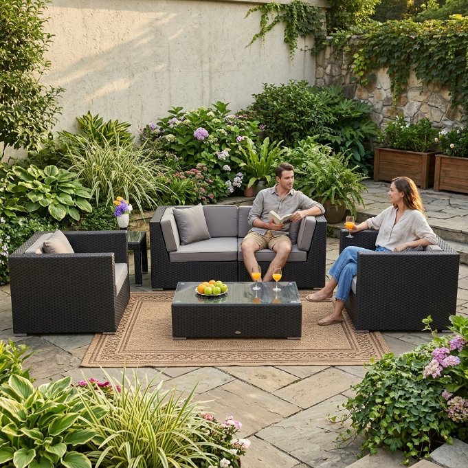 ÜBERZUGSET sandbraun für Rattan Lounge Navarro im Outdoor Garten