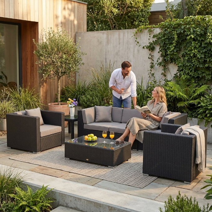 ÜBERZUGSET sandbraun für Rattan Lounge Oxford im Outdoor Garten