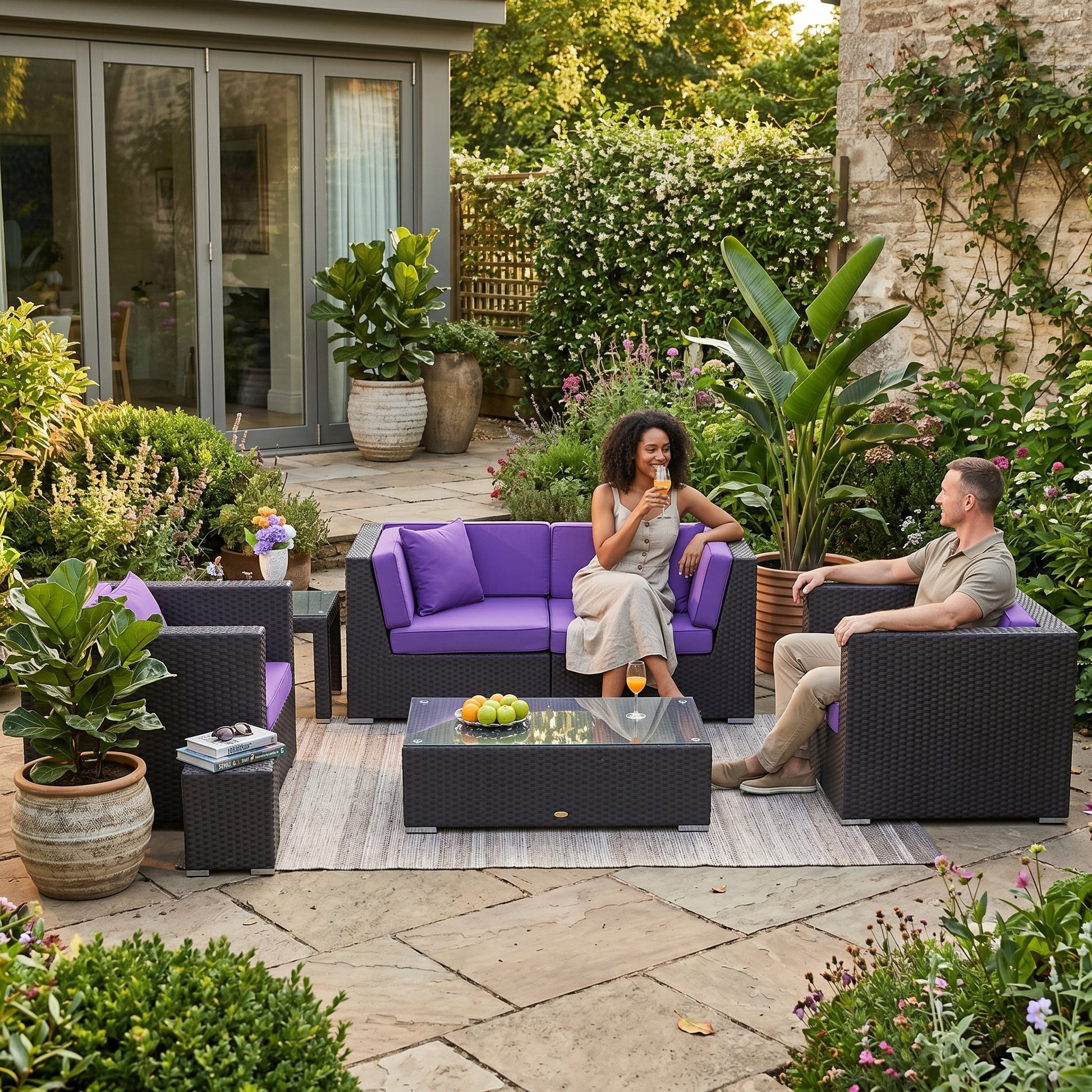 ÜBERZUGSET violett für Rattan Lounge Navarro im Outdoor Garten