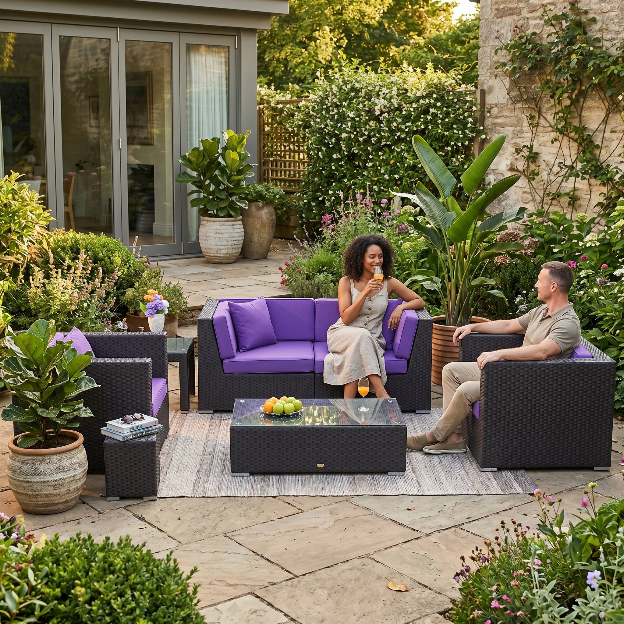 ÜBERZUGSET violett für Rattan Lounge Navarro im Outdoor Garten