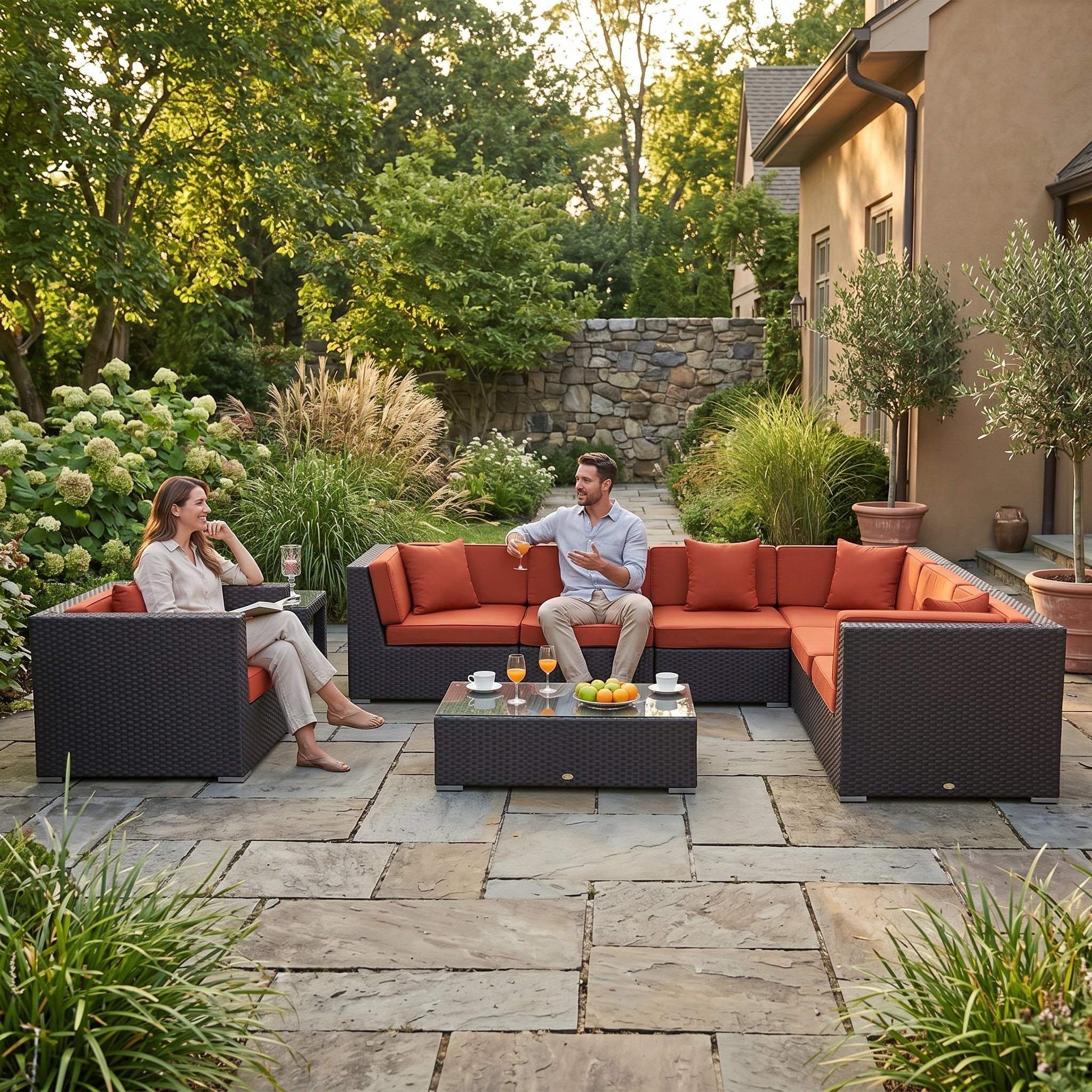 ÜBERZUGSET orange für Utopia Lounge im Outdoor Garten auf Steinboden