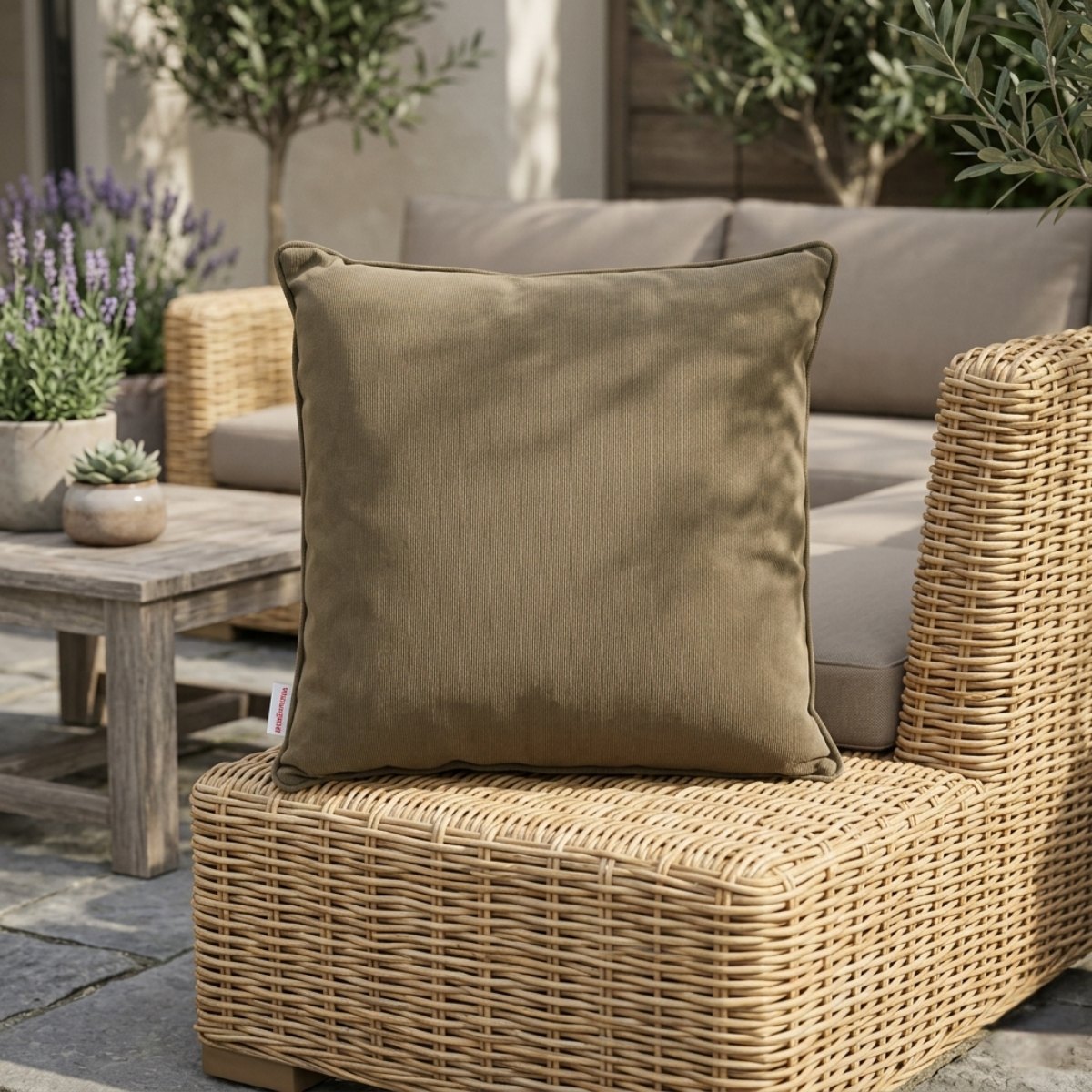 Zierkissen sandbraun für Gartenmöbel, Rattan Lounge und Outdoor Terrasse