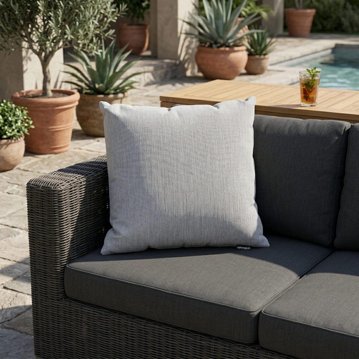 Zierkissen aus Sunbrella-Stoff in grau für Outdoor-Gartenmöbel