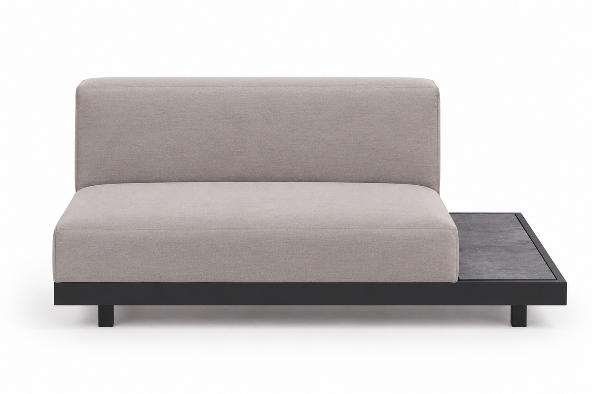 2er Sofa in Sandbraun mit Seitentisch