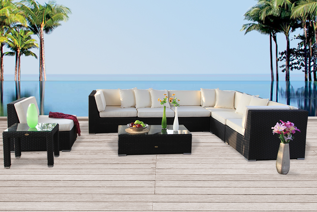 Panorama Rattan Gartenmoebel Lounge schwarz