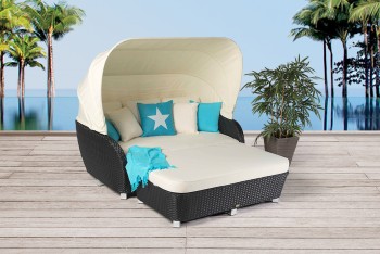 Rattan Liege Sonnenliege Malibu Schwarz Gartenmobel