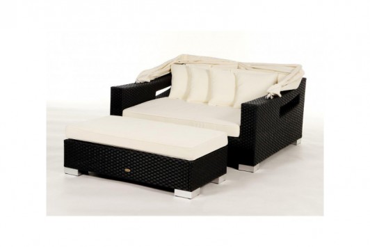 Rattan Liege Gartenmöbel Capri Chair schwarz, Ueberzug beige