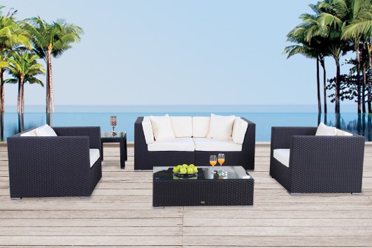 Navarro Gartenmöbel Rattan Lounge schwarz