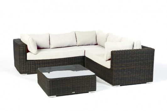 Rattan Lounge Bolero braun Überzug beige