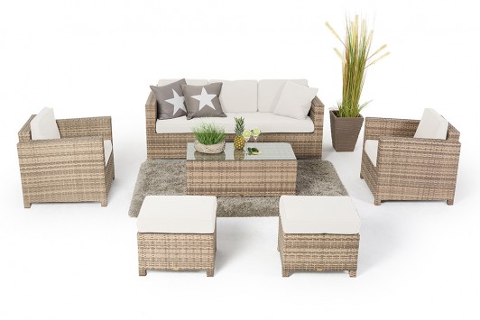 Bona Dea Deluxe 3er Lounge Gartenmoebel natural, Überzug beige