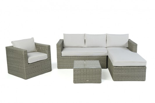 Bombay Rattan Lounge grey round Überzug beige