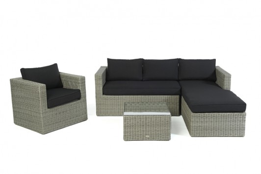 Bombay Rattan Lounge grey round Überzug schwarz