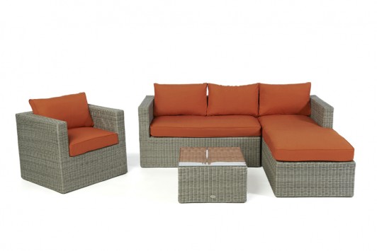 Bombay Rattan Lounge grey round Überzug orange