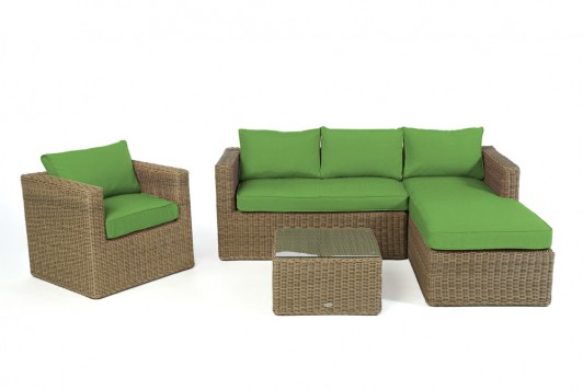 Bombay Rattan Lounge Natural, Überzug Grün