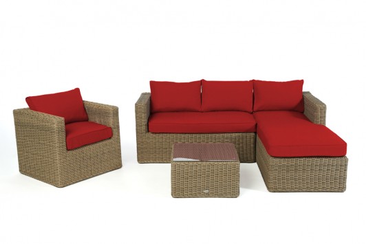 Bombay Rattan Lounge natural Überzug rot