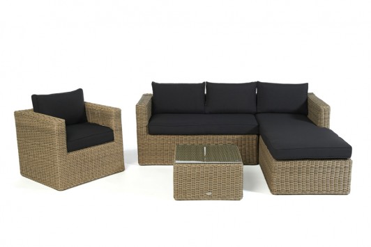 Bombay Rattan Lounge natural Überzug schwarz