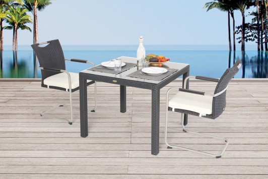 Coiln Rattan Tisch Set Schwarz