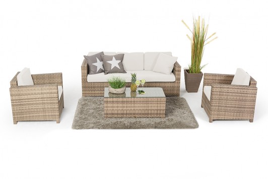 Bona Dea 3er Lounge Gartenmoebel natural, Überzug beige