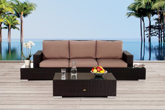 Gartenmöbel Sandoy: Rattan Lounge Sofa braun
