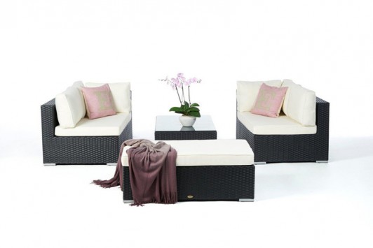 Kingsland Gartenmöbel Rattan Lounge schwarz