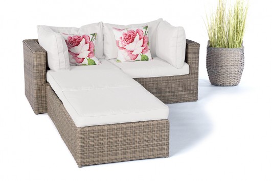 Ola Rattan Lounge Gartenmoebel natural, Überzug beige