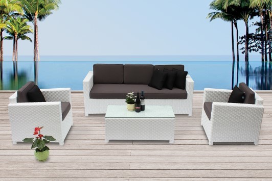 rattan lounge 3er weiss bona dea loungepolster grau