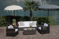 Rattan Sofa mit Sessel braun