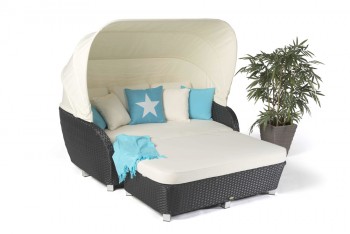 Rattan Liege Sonnenliege Malibu Schwarz Gartenmobel
