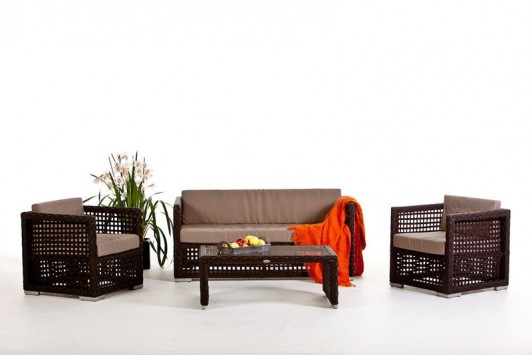 Lounge de jardin en rotin brun foncé, modèle Rhodos