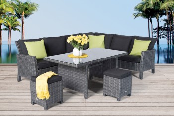 Wicker lounge deals dining set