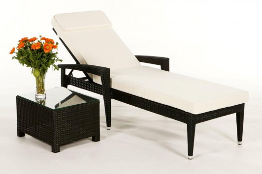 Cairns Rattan Sunlounger in Black with Side Stool
