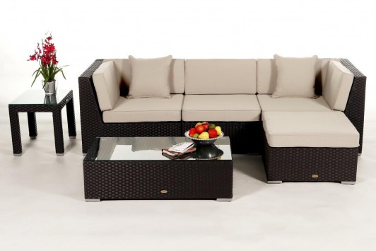 Victoria Rattan Lounge, brown with beige cushion cover set