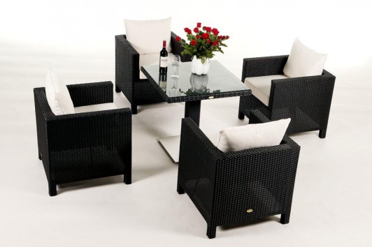 Sola Rattan Garden Table Set, Black