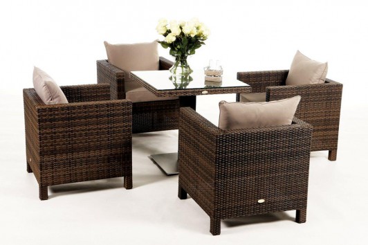 Sola Dining Set, mixed brown with a sandy brown cushion cover set