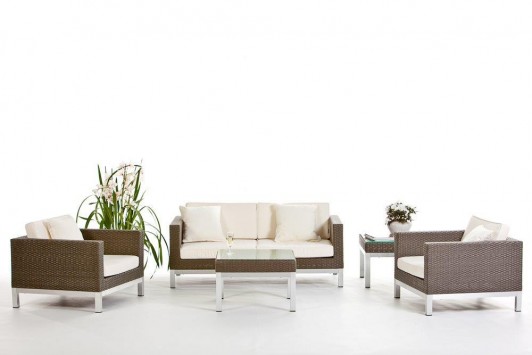 Rodriguez Rattan Lounge, with beige cushion cover set