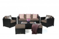 Luxury Deluxe 3er Lounge Gartenmoebel schwarz, Überzug sandbraun