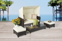 Florida Rattan Lounge Chair Set, Brown 