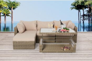 rattan lounge set table height adjustable Estelle natural round outdoor furniture